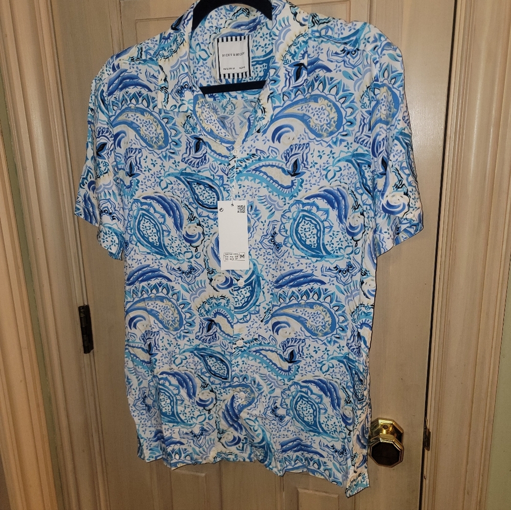 NWT Mens Sz M Ricky & Micky Paisley Short Sleeve Vacation Shirt